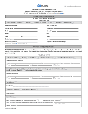 Provider Information Change Form
