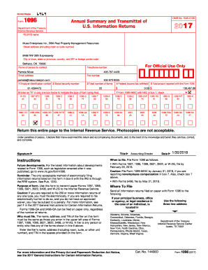 Form 1096 Annual Summary and Transmittal of U.S. Information Returns