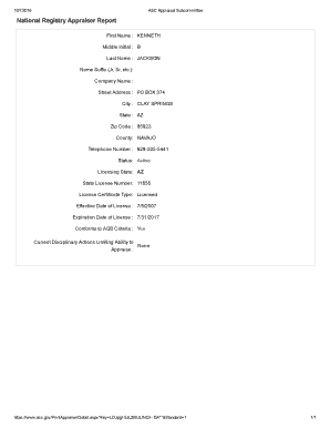 National Registry Appraiser Report