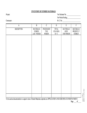 Inventory of Stored Materials Form