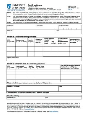 University of Ontario Institute of Technology Add/Drop Course Form