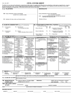 US Federal Civil Cover Sheet