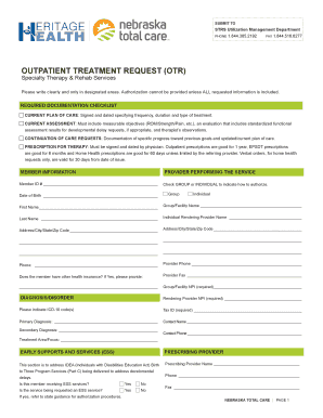 Outpatient Treatment Request Form