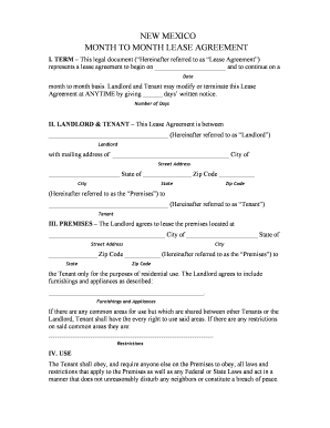 New Mexico Month to Month Lease Agreement