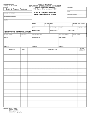Michigan Printing Order Form