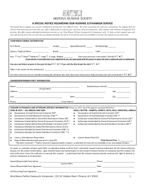 Humane Euthanasia Service Form