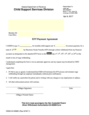 Alaska EFT Payment Agreement for Child Support