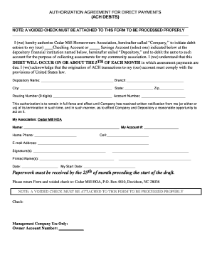 Authorization Agreement for Direct Payments (ACH Debits)