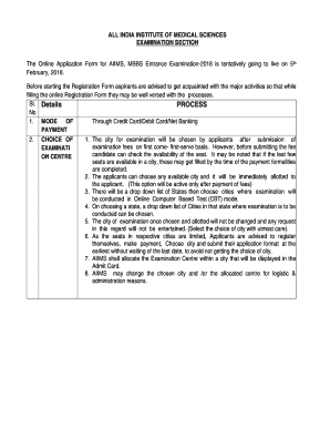 AIIMS MBBS Entrance Exam Application Form