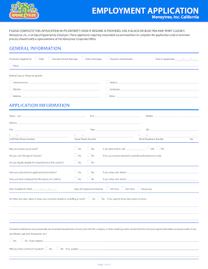 Moneytree Employment Application