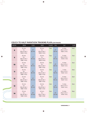 Fillable Online COUCH TO HALF MARATHON TRAINING PLAN (CONTINUED) Fax ...