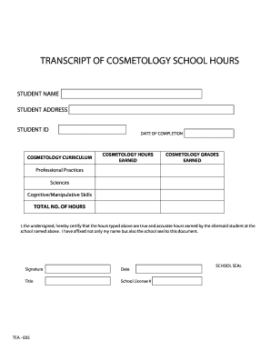 Cosmetology School Hours Transcript