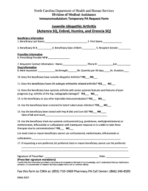 North Carolina Immunomodulators Temporary PA Request Form