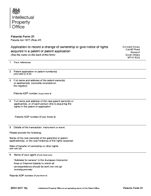 UK Patent Ownership Transfer Form