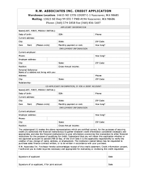 R.W. Associates Inc. Credit Application