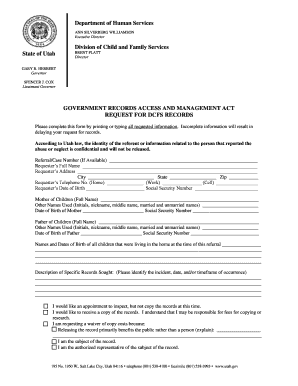 Utah DCFS Records Request Form