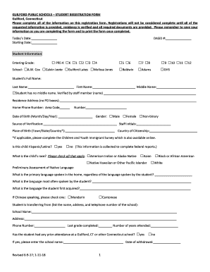 Guilford Public Schools Student Registration Form