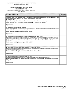 Post Admission Suicide Risk Assessment