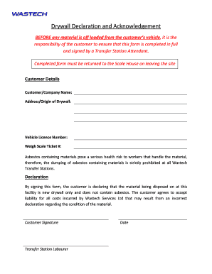 Drywall Declaration and Acknowledgement Form