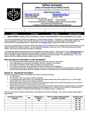 2018-2019 Dependent Verification Worksheet