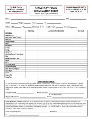 Athletic Physical Examination Form
