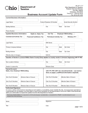 Ohio Business Account Update Form