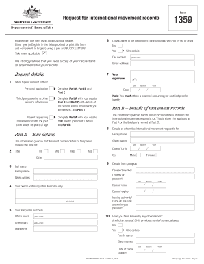 Request for International Movement Records Form 1359