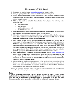 SAIL MT Recruitment Application Form