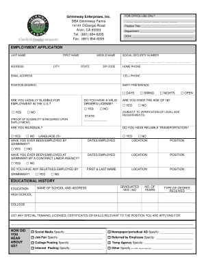 Grimmway Farms Employment Application