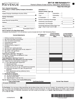 Iowa IA 1065 Schedule K-1 Form
