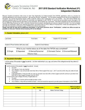 2017-2018 FAFSA Verification Worksheet