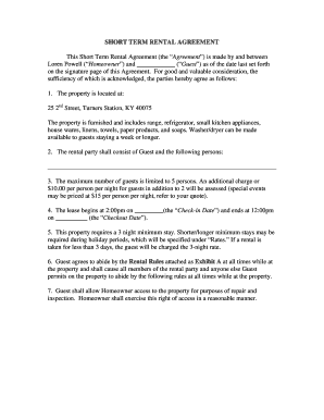 Short Term Rental Agreement