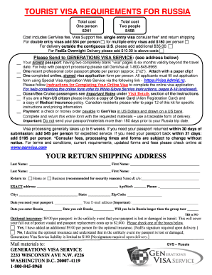 Russia Tourist Visa Application Form