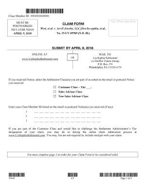 Lia Sophia Settlement Claim Form