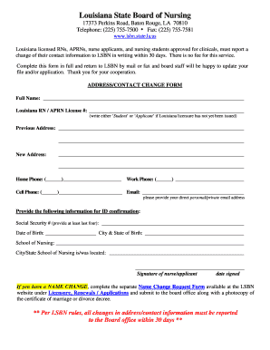Louisiana RN APRN Address Change Form
