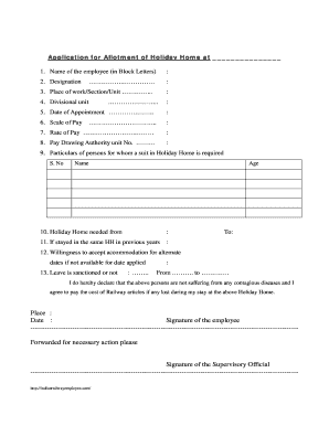 Application for Allotment of Holiday Home