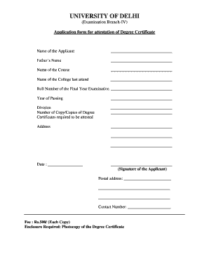 University of Delhi Degree Certificate Attestation Application