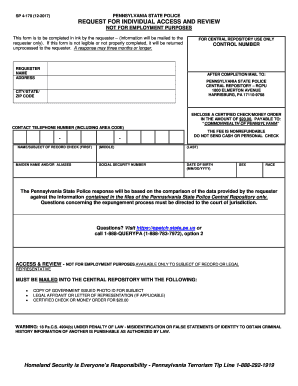 Pennsylvania State Police Request for Individual Access and Review