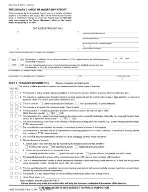 California Preliminary Change of Ownership Report