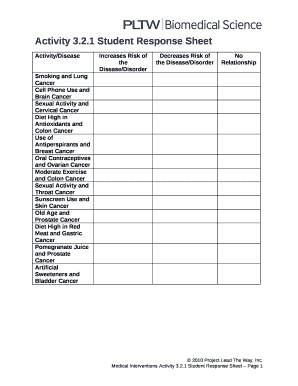 student response sheet