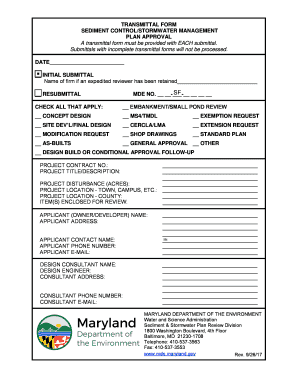 Sediment Control Stormwater Management Plan Transmittal Form