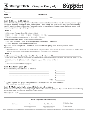 Michigan Tech Campus Campaign Donation Form