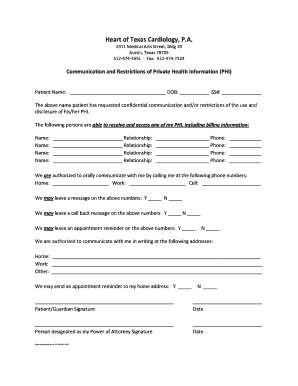 HIPAA Communication and Restrictions of Private Health Information Form