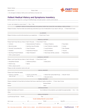 Patient Medical History and Symptoms Inventory Form