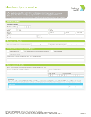 Defence Health Membership Suspension Form