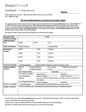 Return Merchandise Authorization Form