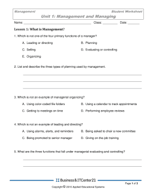 Management Student Worksheet