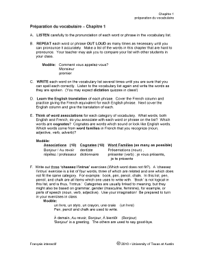 Préparation du vocabulaire
