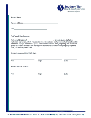 Medical Director Support Letter for EMT Syringe Epinephrine Program