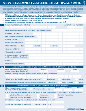 New Zealand Passenger Arrival Card